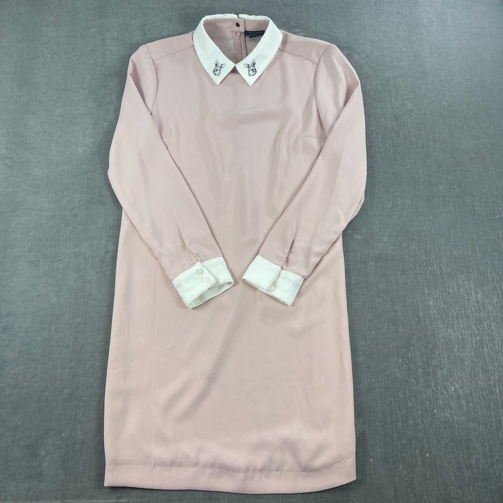 Victoria Beckham Women Medium Pink Shift Dress Bunny Rabbit Collar Long Sleeve